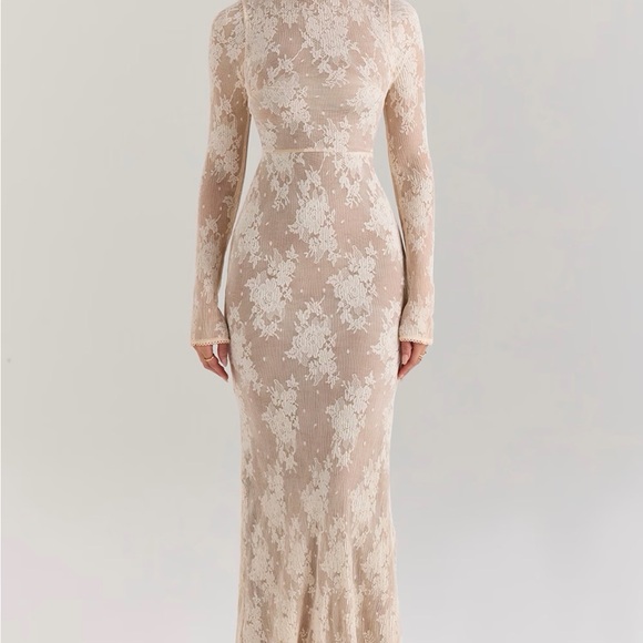 House of CB Cream Floral Lace Long Sleeve Dress